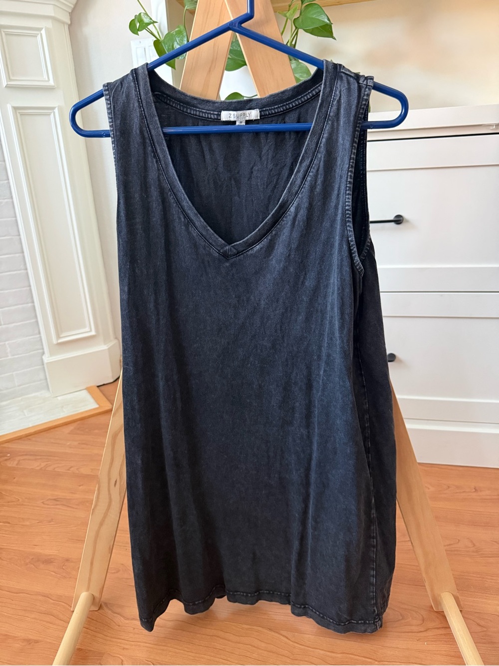 Washed Black V-Neck Sleeveless Dress